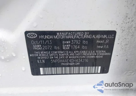 2013 Hyundai Elantra Gls from USA, damaged, VIN 5NPDH4AE4DH434216